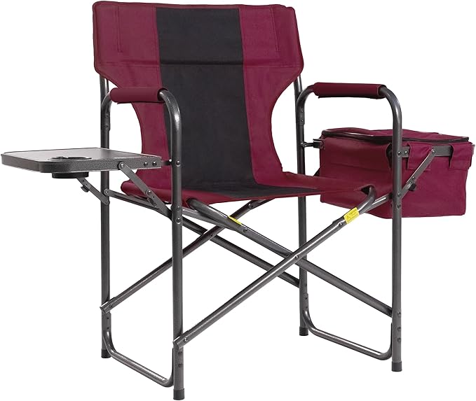 Director Camping Chair with Cooler Bag &amp Foldable Side Tray - 400lbs Heavy Duty Outdoor Folding Lawn Chair Portable Camp Chair for Backyard Fishing Beach (Red)