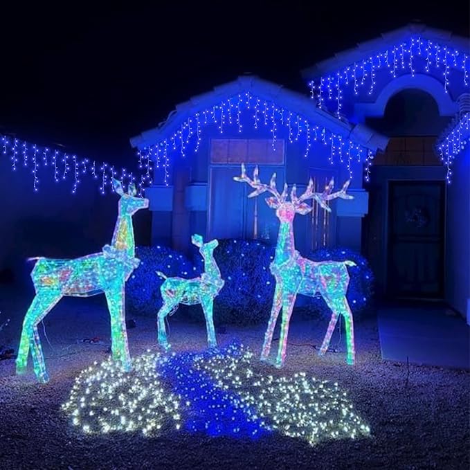 YEGUO 66ft 800 LED Blue Icicle Lights Outdoor Waterproof 160 Drops Icicle String Light Connectable 8 Modes Icicle Christmas Lights with Memory Timer