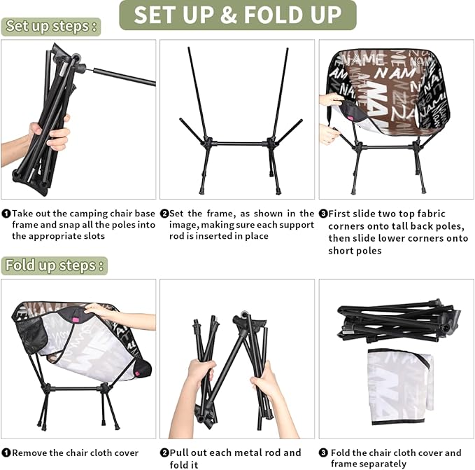 Personalized Portable Camping Chairs Customizable Compact Lightweight Backpacking Custom Outdoor Chair with Name for Motorcycle RV Travel