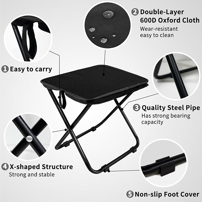 2 Pack Camping Stool 13 Inch Portable Folding Stool for Adults Lightweight Small Foldable Stools for Fishing Hiking Outdoor Gardening