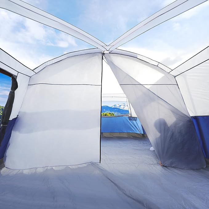 CAMPROS CP 12 Person Cabin Tent 2 Room Extra Large Straight Wall Camping Tents Waterproof Windproof with Top Rainfly 6 Large Mesh Windows Double Layer Easy Set Up Family Tent