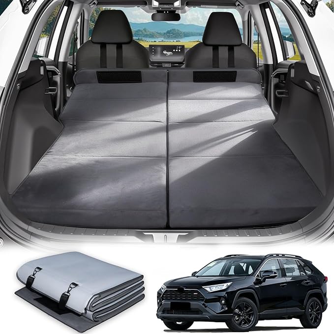 Portable Camping Bed for RAV4 Trunk Foldable Sleeping Platform | Car Camping Essentials Flocking Foam Car Mattress Portable No-Inflation Travel Bed Camping Beds for Adults Trunk Use Gray