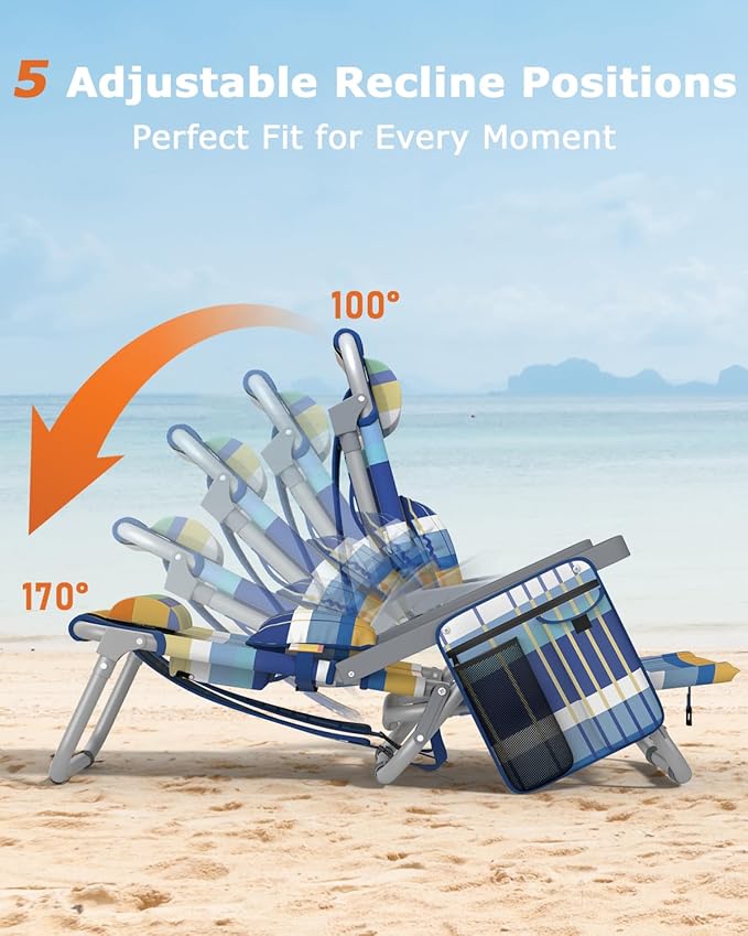ZENPETIO Beach Chair Camping Chair for Adults Reclining Backpack Chair for Pool Beach Camping Outdoors