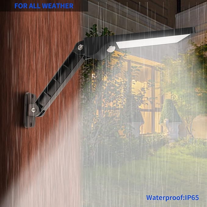 Aqonsie 56LED Solar Flood Light Outside Security Motion Sensor Lights with Remote 3 Lighting Modes with Remote for Backyard Gutter Garage Shed 2 Pack