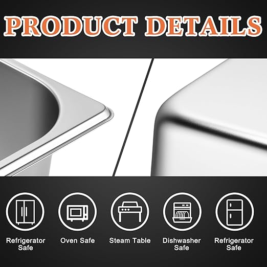 Tioncy 2 Pack Full Size Hotel Pans with Perforated Steam Pan Stainless Steel Steam Table Pan Multifunctional Food Chafing Supplies for Restaurant Kitchen(Half Size 2.5 Inches 4 Inches)