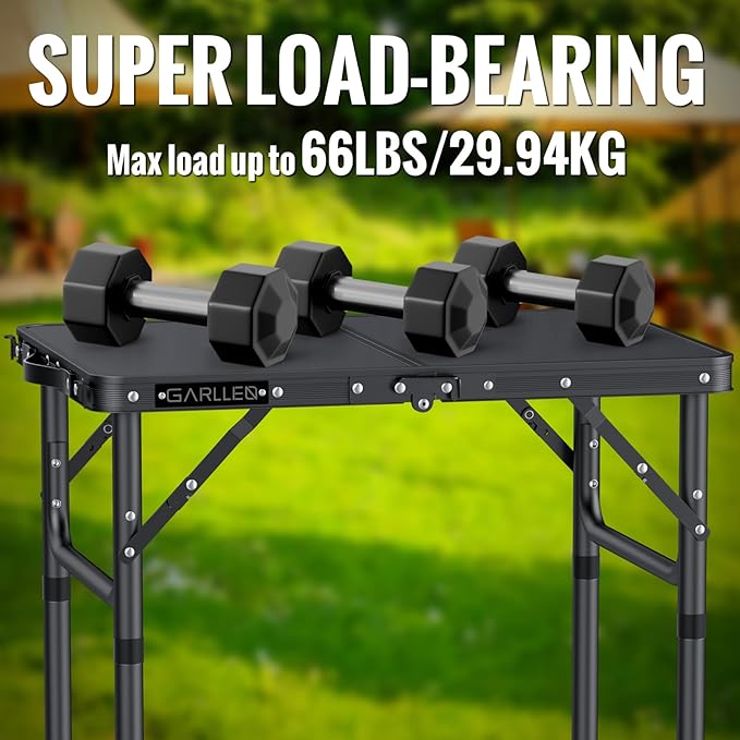 GARLLEN 2ft Folding Camping Table 3 Adjustable Height Lightweight Folded Picnic Table Portable Aluminum Grill Table for Camping BBQ Outdoor 22.8 L x 15.7 W Black