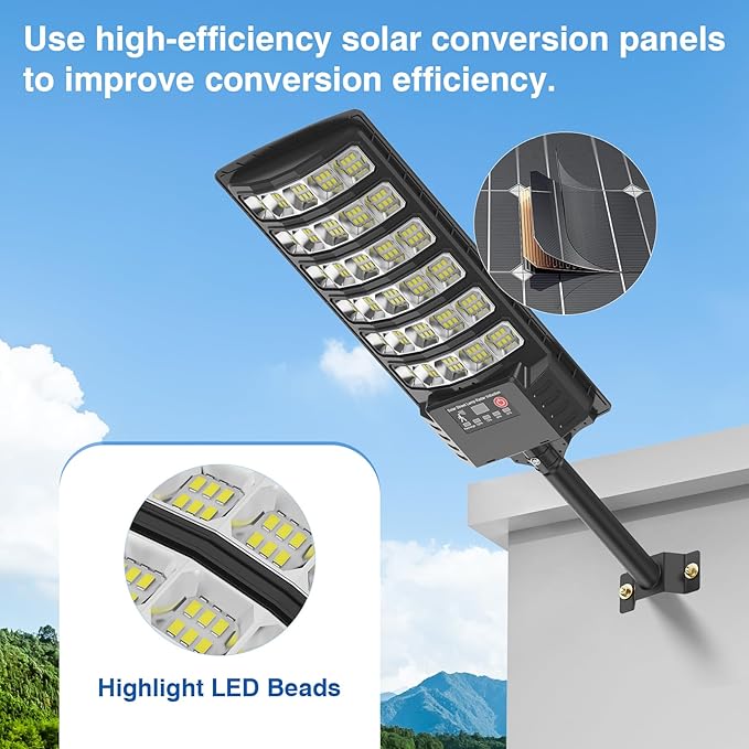 Solar Street Lights Outdoor Waterproof48000LM 320°Wide Angle Flood Light LED Solar Parking Light with Motion Sensor and Remote Control for Outdoor Streets CourtyardsParking Garages4Pack
