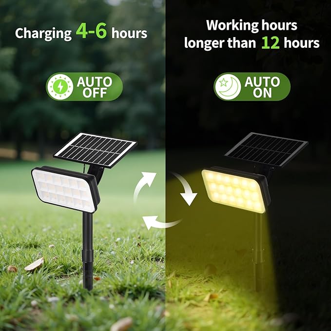 Solar Spot Lights Outdoor 72 LEDs Landscape Lighting with 3 Lighting Modes and Auto On/Off 360° Adjustable IP65 Waterproof Solar Powered Landscape Lights for Yard Garden Pathway 6 Pack