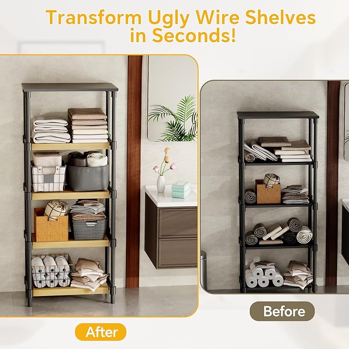 6 PCS Wire Rack Covers for Pantry Wood Grain 30''W * 16''D(Ready to Use) Faux Wood Shelf Covers for Wire Shelving Rustic Closet Shelves Covering Toppers for Pantry Bathroom Kitchen Garage