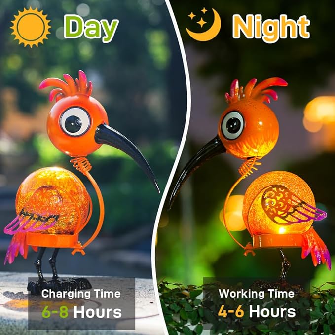 Chicken Solar Lanterns Outdoor Waterproof LED Solar Lights Crackle Glass Decorative Rooster Tabletop Lantern Garden Yard Art Patio Porch Decor Gift for Women Moms (Orange)