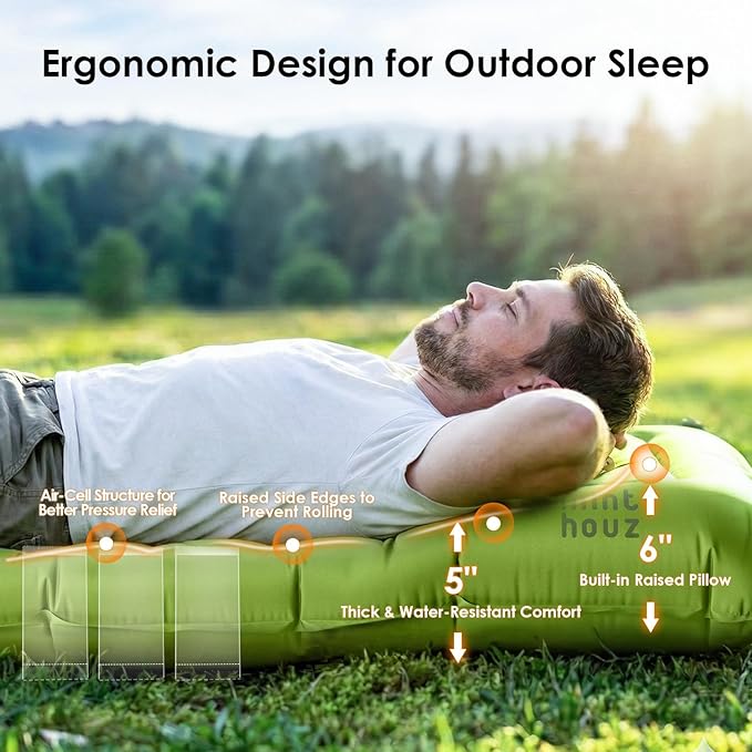 Minthouz Camping Sleeping Pad 5 Inch Thick Inflatable Camping Pad Foot Pump Fast Inflation Portable Sleeping Mat for Camping Backpacking Hiking Traveling Tent