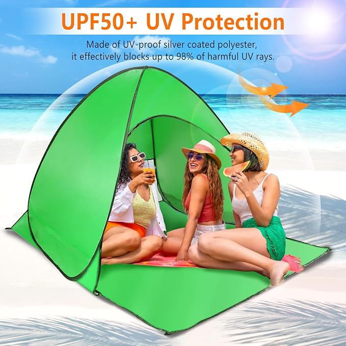 Pop Up Beach Tent Anti UV Automatic Sun Shelter Umbrella Portable Sun Shade Shelter for 2-3 People Outdoor Instant Pop Up Beach Shade Tent with Carrying Bag
