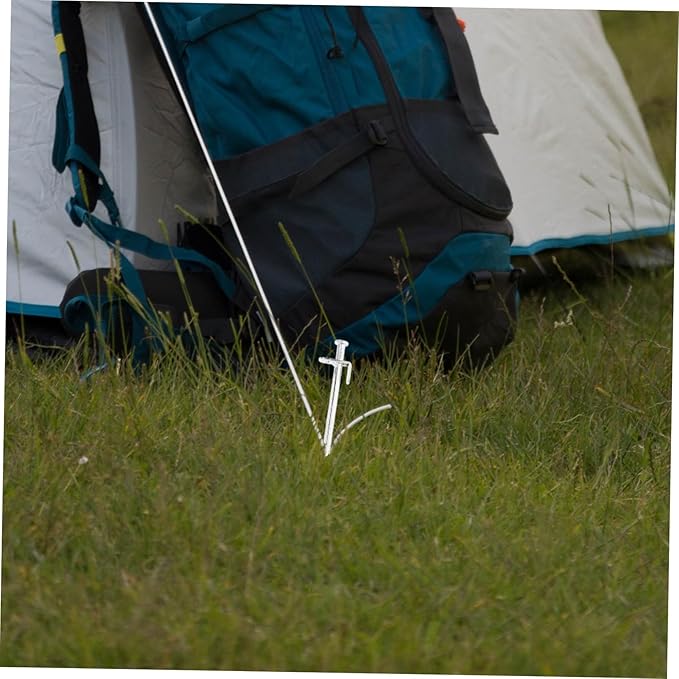 Yardwe 4Pcs Metal Ground Stakes for Gardening Durable Tent Pegs for Securing Tarps Sunshade Nets and Garden Cloth Heavy Duty and Bend Resistant for Outdoor Use
