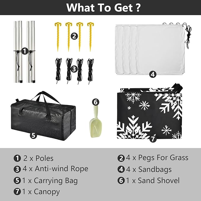 ALAZA Snowflake Snow Beach Tent Sun Shelter UPF50+ Protection Beach Shade Canopy w/ 4 Sandbags for Outdoor Camping Fishing Backyard Fun Picnic 10x9 ft