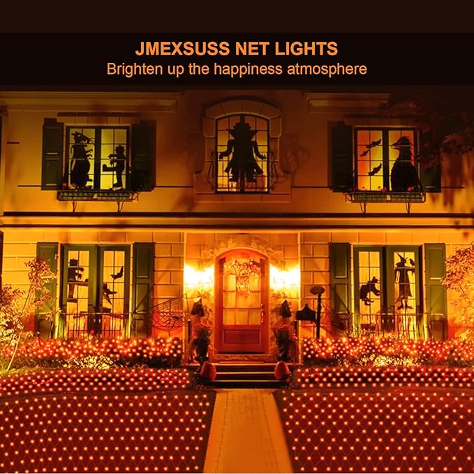 JMEXSUSS 360 LED Orange Net Lights Bush Lights with 8 Modes Outdoor Waterproof for Christmas Party Patio Garden Decorations