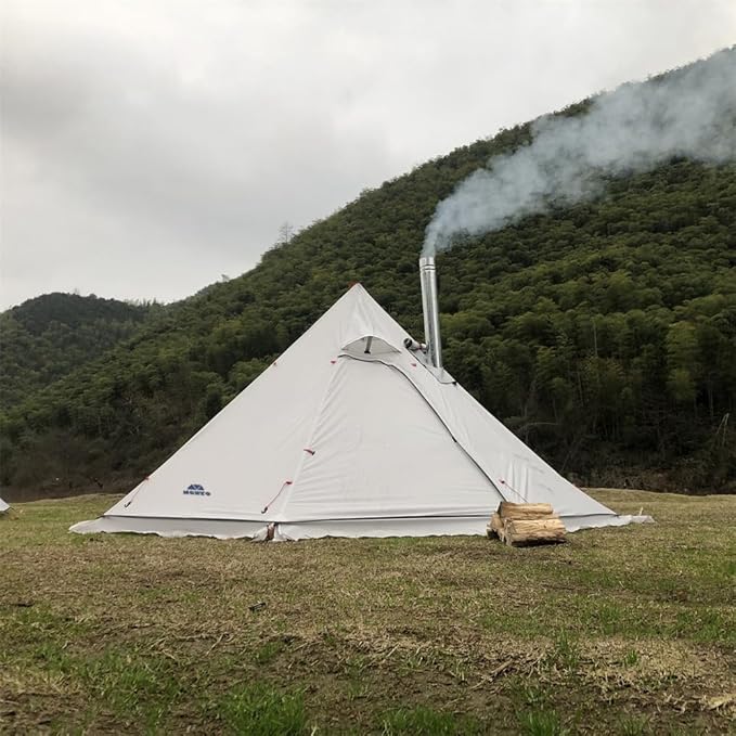 Tipi Hot Tent with Fire Retardant Stove Jack for Flue Pipes 3~4 Person Lightweight Teepee Tents with Snow Skirt for Family Team Outdoor Backpacking Camping Hiking