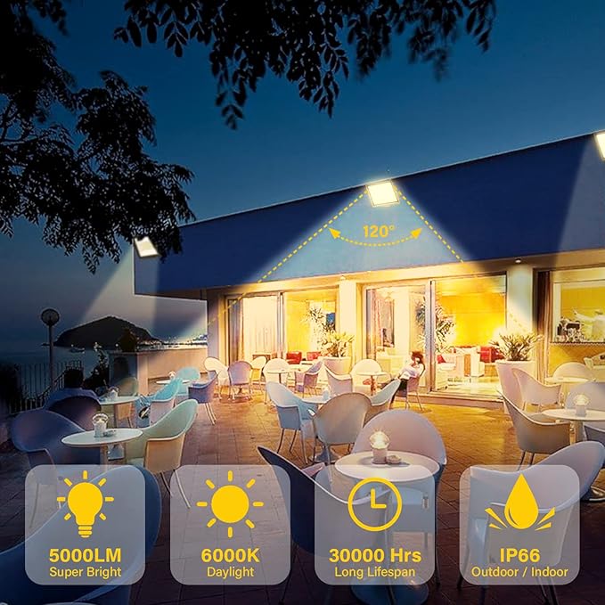 Willpower 2pcs Outdoor LED Floodlights 50W 5000LM LED Security Lights IP66 Waterproof 100V-250V Daylight Warm White 4000K Wall Light for Garden Garage Back Door Yard Lawn Court Patio