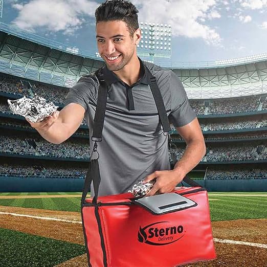 Sterno Delivery Stadium Insulated Food Carrier Thermal Container for Hot or Cold Vending Heavy Duty Red Vinyl Medium 11.5L x 18W x 11.5H