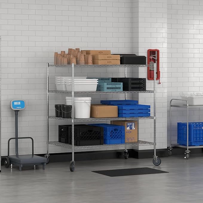 Commercial NSF Listed Chrome Mobile Wire Shelving Kit 36 x 54 x 60 with 4 Shelves Perfect for Warehouse Walk-in Refrigerator Freezer Grocery Store Restaurant Dishroom