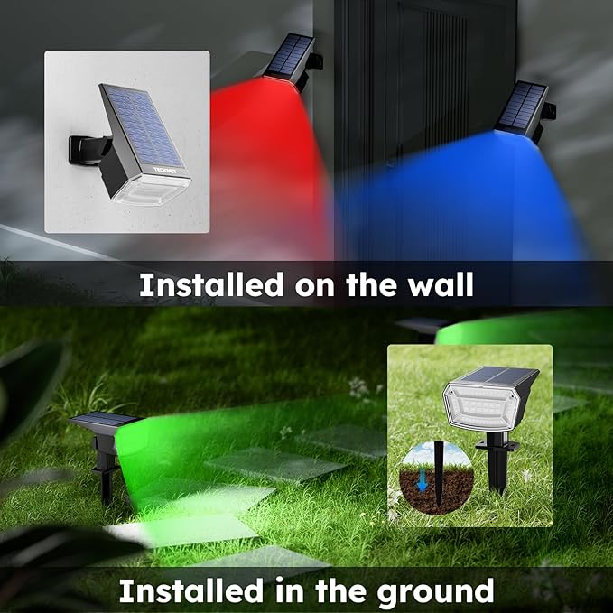 TECKNET Solar Color Changing Lights 7 Lighting Modes Solar Spot Lights Outdoor Waterproof IP68 4 Pack Multicolor RGB Outdoor Lights for Garden Yard Landscape Decor (RGB)
