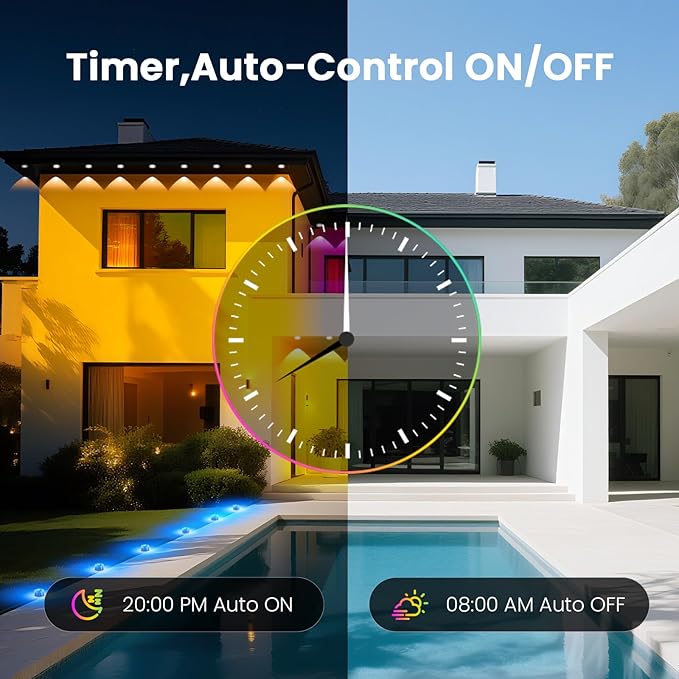 Outdoor Ground Lights 150 FT Permanent Outdoor Lights for House with RGB Color Changing Bluetooth Music Sync IP67 Waterproof Timer for Eaves and Landscape Lighting