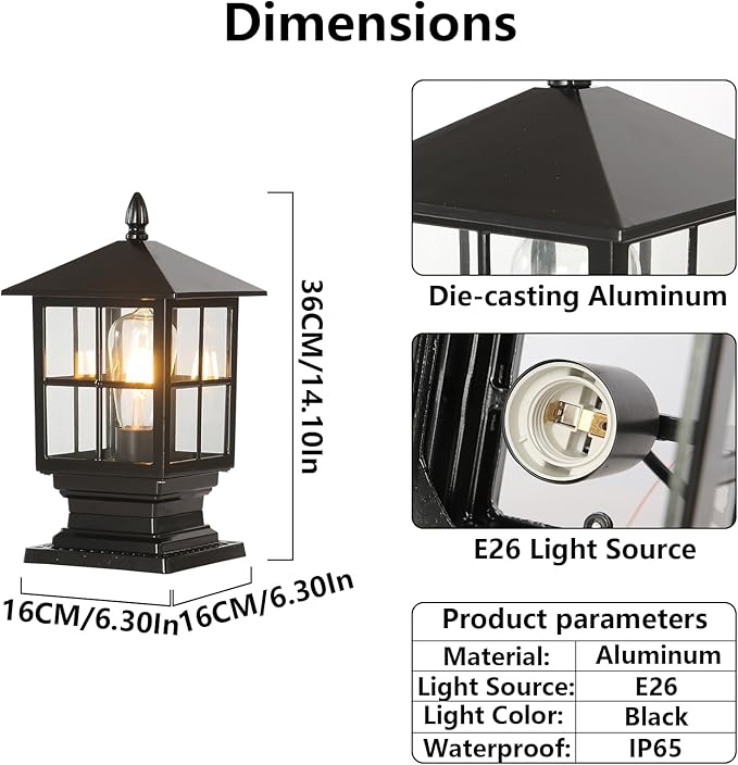 SLAWA Outdoor Post Light Fixture Modern Outdoor Column Lights IP54 Waterproof Aluminum Pillar Lights Outdoor Lighting for Yard Garden Patio Path with Clear Glass Shade