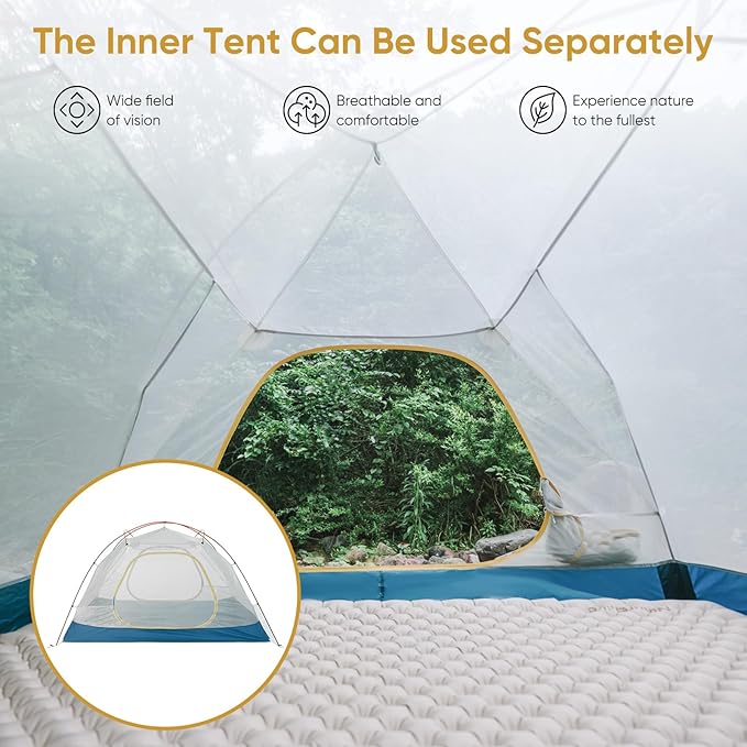 Naturehike Camping Tent 2/3 Person Double Layer Instant Easy Setup Waterproof PU2000mm 54 MPH Wind Resistance UPF 50+ Outdoor Tent for Camping Festivals Backyard Sleepovers