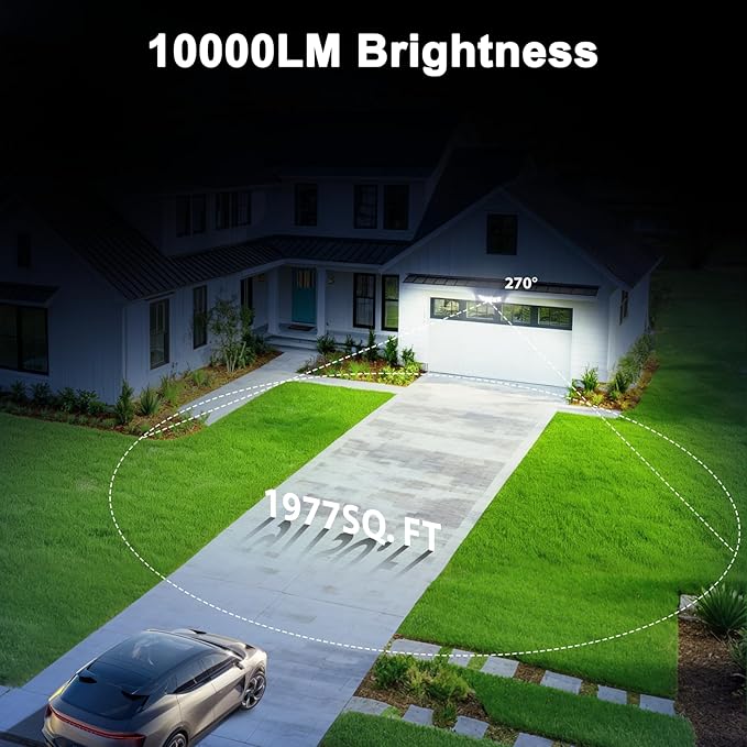 Olafus 100W Dusk to Dawn Flood Lights Outdoor 10000LM 5 Heads LED Security Light with Remote IP65 Waterproof 6500K Exterior Floodlight for Yard Garage Garden White
