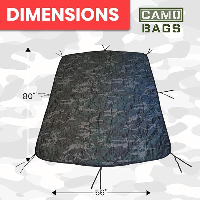 Camo Military Woobie Style Blanket- Waterproof Blankets with Adjustable Straps- 8 Pair Tie Cords military blanket with Reinforced Stitching- Ultralight RIBSTOP Travel Blanket for Camping &amp Outdoor