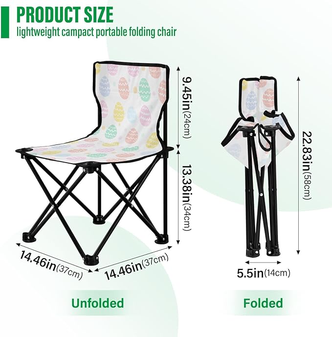 Easter Eggs Pastel Color Silhouette Folding Camp Chairs Ultra Lightweight Beach Chairs for Adults Includes Carry Bag
