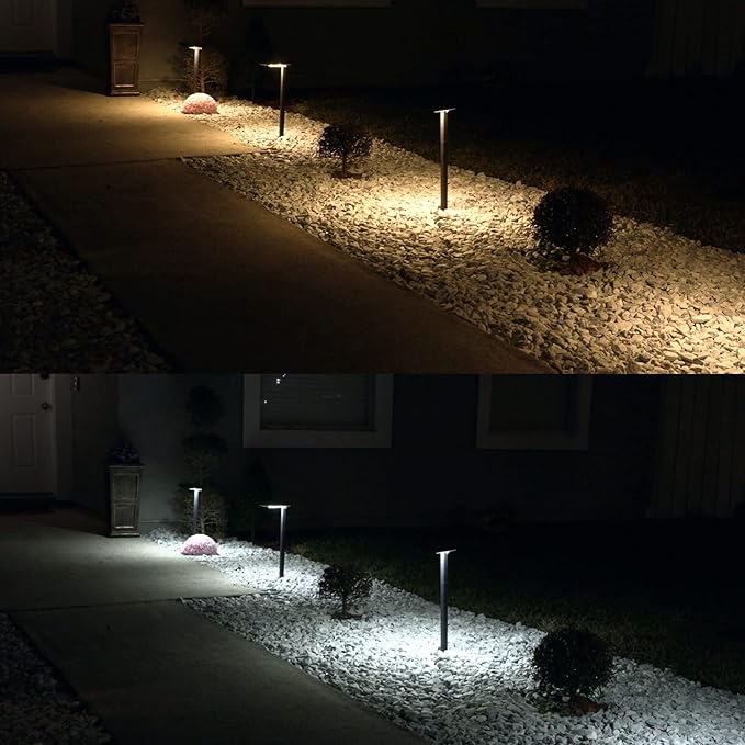 Gama Sonic Contemporary Black Square Solar Garden Light Heavy Duty Cast Aluminum 80 Lumen with Bright White and Warm White LED Options 26.75 in Tall for Sidewalk Pathway 2-Pack 117iP290080