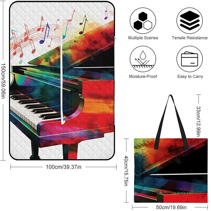 Zipper Colorful Piano Keyboard Music Style Picnic Mat Suitable for Travel Camping Park Or Home Use