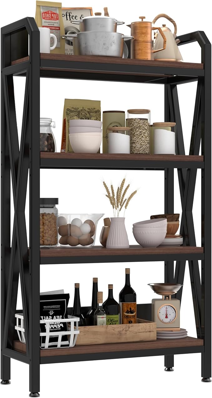 4-Tier Storage Shelf 56.3 x 33.5 x 15.8 inches Metal Frame with Wood Shelves 240 lbs Weight Capacity per Shelf