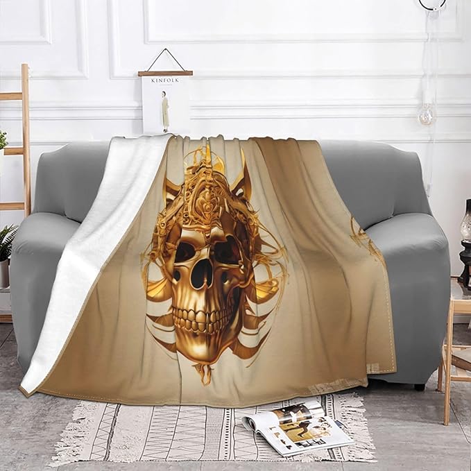 Golden Skull Soft Fleece Blanket 60 * 50 inch Soft Sofa Blanket Suitable for Sofa Camping Travel Night Cover Blanket