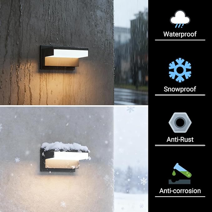 Outdoor Wall Lights 3000K Porch &amp Patio Light Aluminum Hardwired Modern Exterior Wall Sconces IP65 Waterproof for House(Black2 Pack)