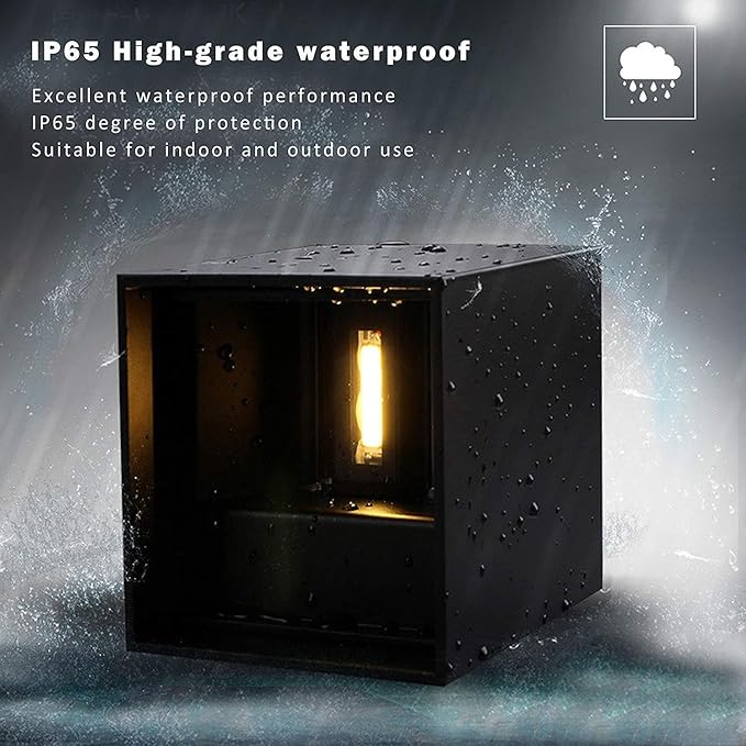 LANFU LED Aluminum Waterproof Outdoor Wall Sconce 100-277V 3000K Outdoor Cube Square Wall Light Warm Light 2 LEDs Black 6W Outside Wall Lights for House Patio
