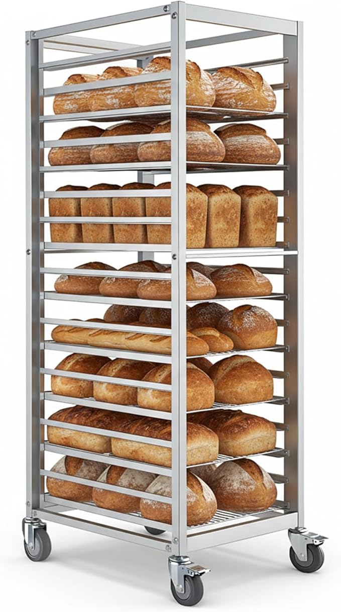 18 Tier Aluminum Home Commercial Kitchen Bakery Cooling Rack with 4 Wheels Commercial Kitchen Bun Pan Sheet Pan Rack for Restaurant Cafeteria Pizzeria