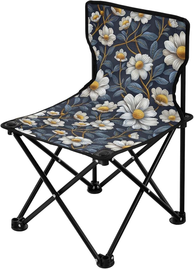 Chamomile Flower White Blue Portable Camp Chairs for Adults Heavy Duty Ultra-Lightweight Portable Chairs for Adults with Carrying Bag