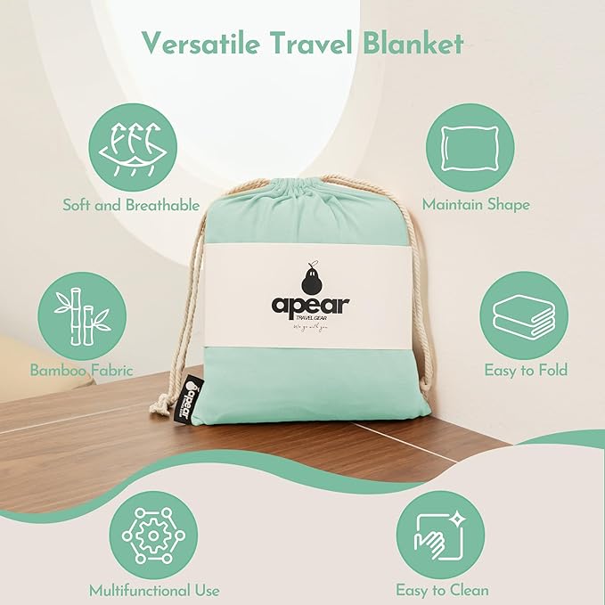 16-in-1 Compact Travel Blanket with Bag – Reversible Ultra Soft Bamboo Airplane Blanket with Hidden Pocket – Packable for Flights &amp Travel Essentials (Semi-Weighted Double Layer)