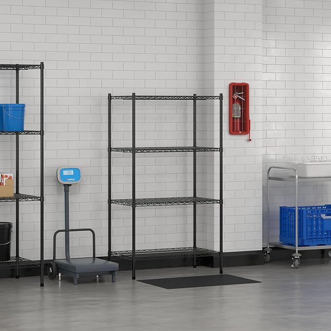 Commercial NSF Listed Black Epoxy Stationary Wire Shelving Kit 21 x 36 x 64 with 4 Shelves Perfect for Warehouse Walk-in Refrigerator Freezer Grocery Store Restaurant Dishroom