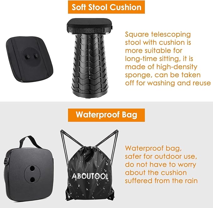 2 Pack Collapsible Stool with Soft Removable Cushion &amp Waterproof Carry Bag - Lightweight Folding Stool 485lbs Capacity Portable for Adults Camping Fishing Hiking Outdoor Travel