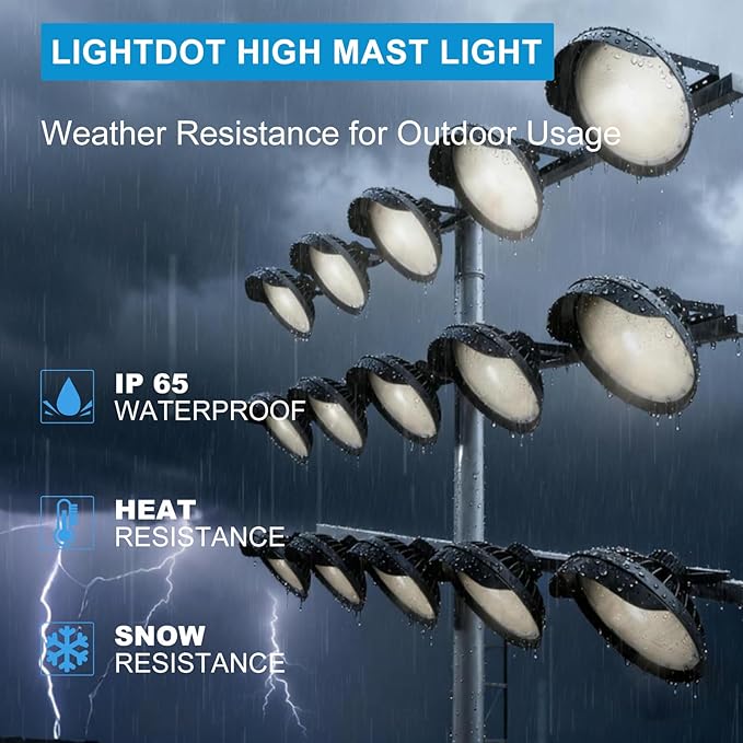 Lightdot 450W(520x1W) LED Stadium Lights 67500Lm (1800W Eqv.) LED High Mast Lights Outdoor AC100-277V IP65 Waterproof Outdoor Sport Count Light Commercial Area Lighting - 1Pack