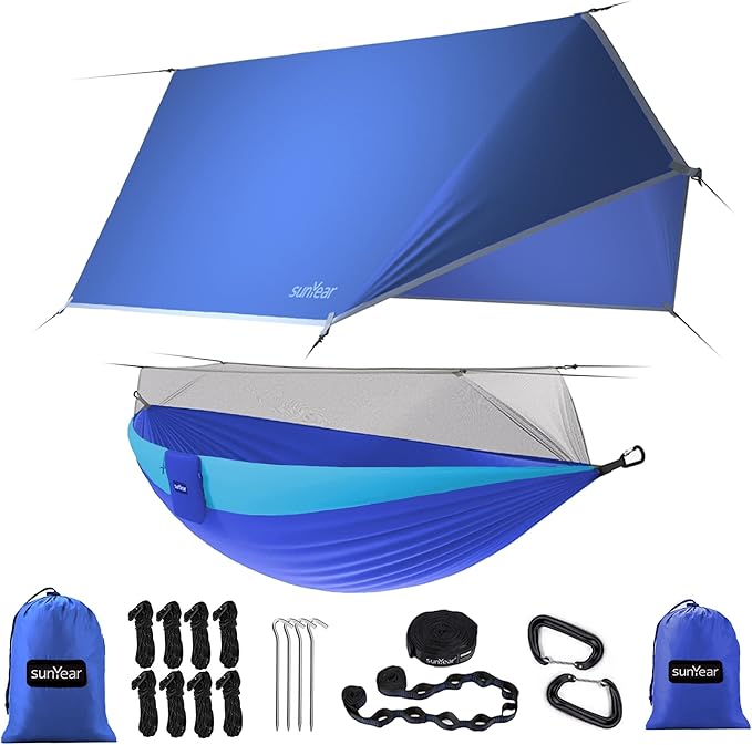 Sunyear Camping Hammock Portable Single &amp Double Hammock with Net 2 Person Hammock Tent with 2 * 10ft Straps Best for Outdoor Hiking Survival Travel
