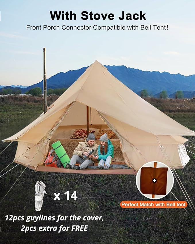 Bell Tent Rain Cover Protector with Stove Jack and Roof Vents for CampingWaterproofPU5000Glamping Bell Tent Rain Fly with Stove Jack4 Season(Beige for 16.5ft(5m) Size)