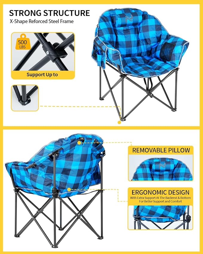 NAIZEA Heated Camping Chair Oversized Heated Folding Outdoor Chair for Adults with 3 Heat Levels Portable Foldable Patio Lounge Chair for Sports Outdoors Camp Battery NOT Included