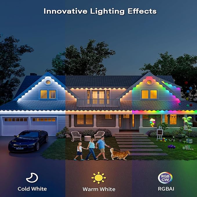 Permanent Outdoor Lights 100FT RGB+IC Smart Eaves Lighting with 50 LEDs 16 Million Colors IP68 Waterproof for Year-Round and Holiday Use