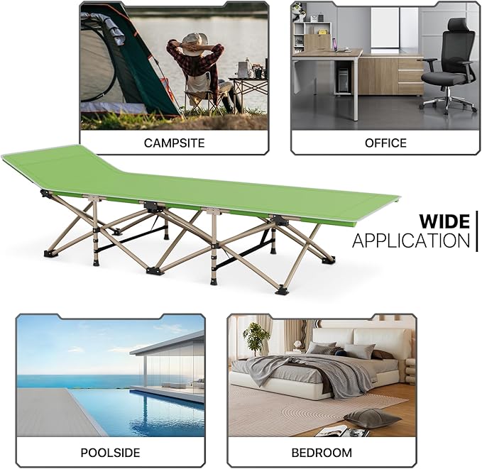 MoNiBloom Folding Sleeping Cot for Adults Easy to Set Up Portable &amp Lightweight Camping Cot for Outdoor Camping Lounging and Elevated Napping Support 360 lbs Green