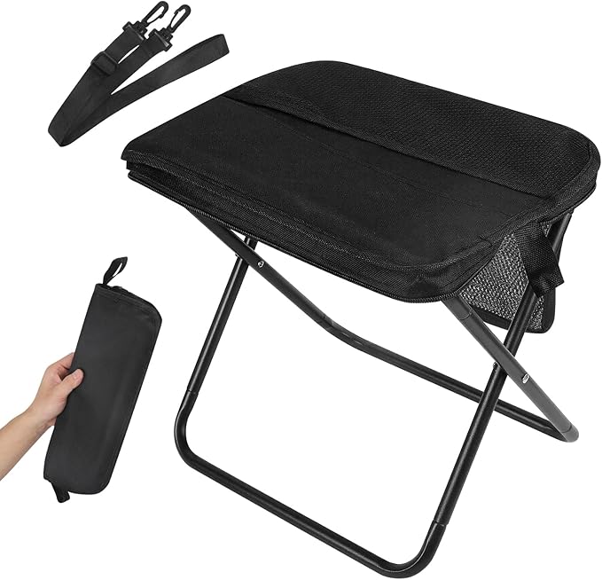 Portable Folding Chair and Camp Stool - Portable Stool with Carry Bag 13 Inch Foldable Backpack Chair Mini Easy Carry Outdoor Chair Supports 260lbs for Camping Hiking Fishing (Black)