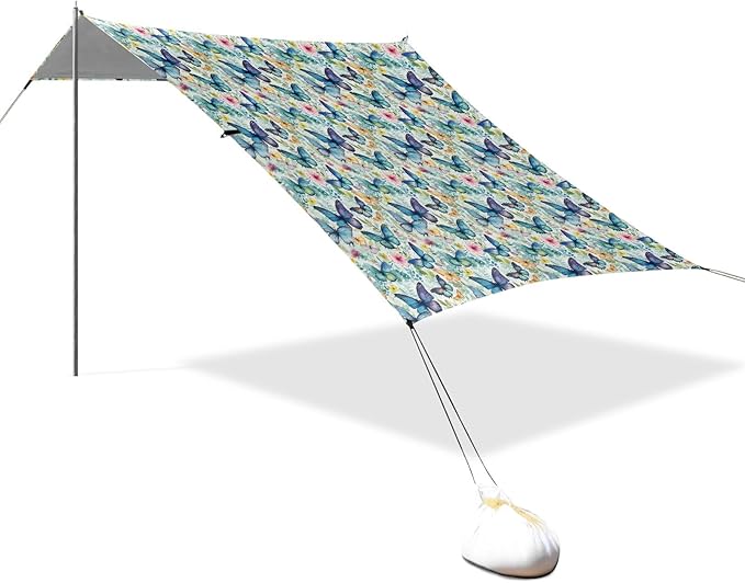 Camping Sun Shelters Multicolor Butterfly Floral Print Beach Canopy 126 * 110.2in