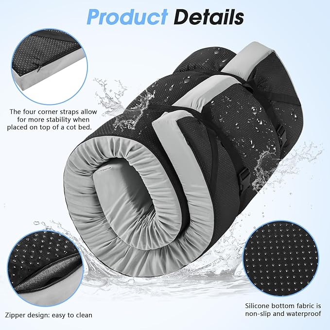 CYMULA Memory Foam Camping Mattress Pad3inch Sleeping Pad for CampingNon-Slip Bottom Floor Cot Car Mattress Bed with Retaining Portable Roll up Mattress Pad Mat for Travel Truck Guest Bed Tent